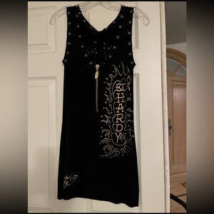 vintage nwot y2k Ed Hardy dress w/amazing graphics , crystals & embellishment XS